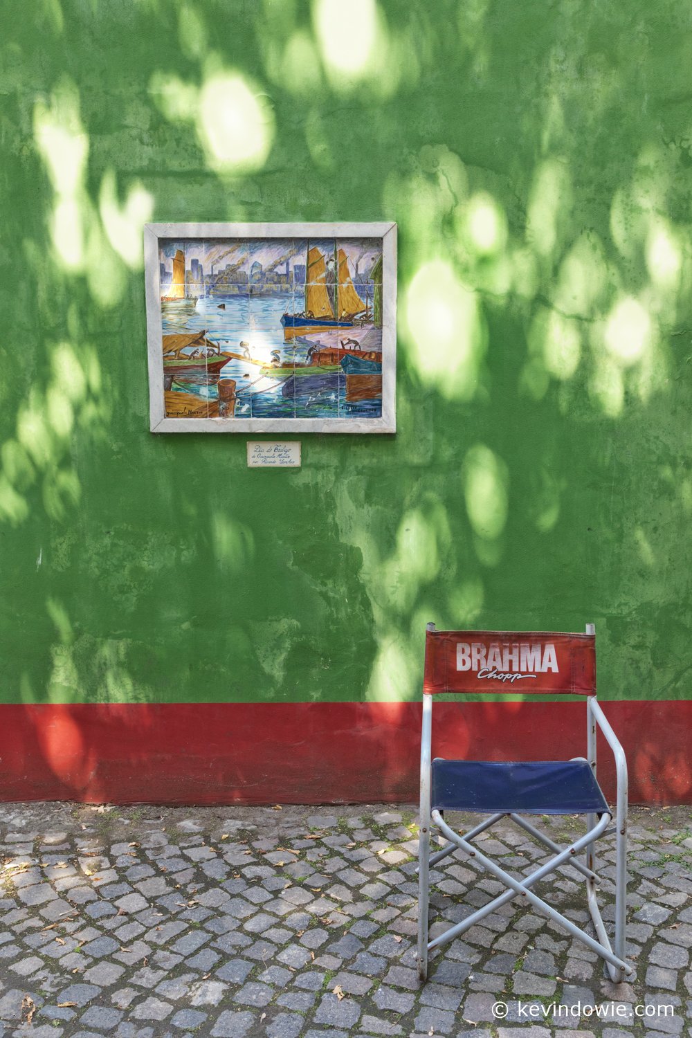 Dappled light on green wall, La Boca.